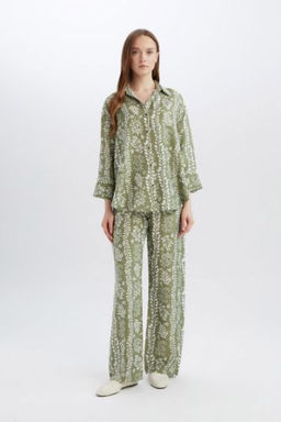Rahat Pantolon Wide Leg Genis Bol Paca Desenli Yuksel Bel