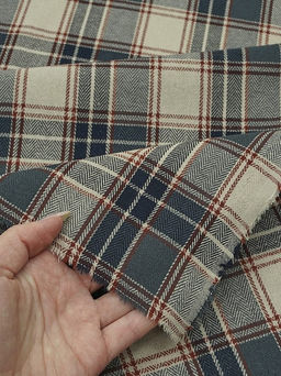 Фуле Клетка цв.серый/бежевый/чернильно-синий, ш.1.45м, хлопок-100%, 150гр/м.кв - Купава фото 3