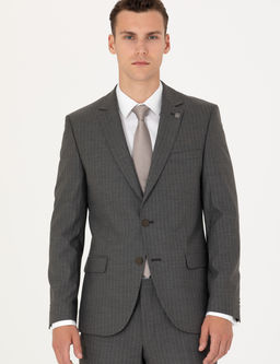 Kahverengi _izgili Ex.Slim Fit Tak_m Elbise