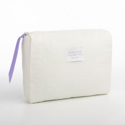 Косметичка на молнии простая, со стёжкой Цветы, белая