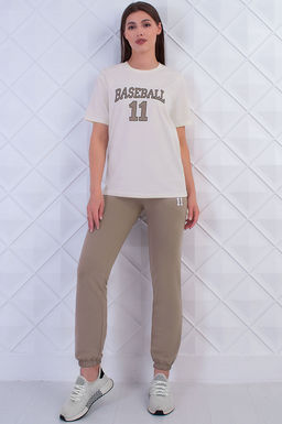 Арт. 21367 Костюм с брюками женский 42-50 (5 шт) Цвет:верх-молочный,низ-бежевый