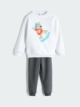 Bask?l? Erkek ?ocuk Sweatshirt ve E?ofman Alt 2li