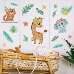 Наклейка интерьерная цветная «Зверята и экзотические цветы», 50×70 см