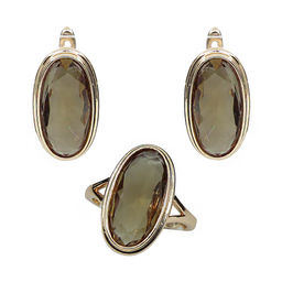 Комплект "Султан-65", султанит, покрытие под золото, размеры кольца: 18