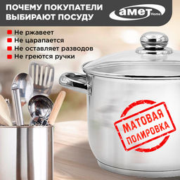 Кастрюля ПРИМА САТИН 3,0л мет.крышка d220мм объемн.руч. ТРС-3 арт.3с132 Аша