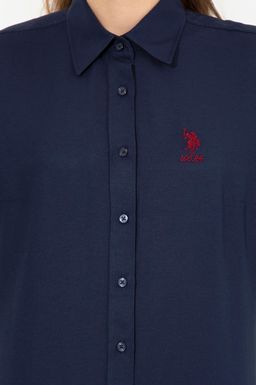 Женская темно-синяя рубашка с длинным рукавом, базовая - U.s. polo assn фото 6