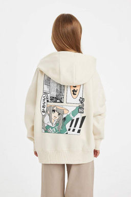 Толстовка с капюшоном и принтом цвета оверсайз для девочек с широкой посадкой на спине - Defacto фото 7