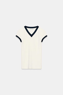 CAMISETA RIB CONTRASTE / Crudo - Zara фото 5