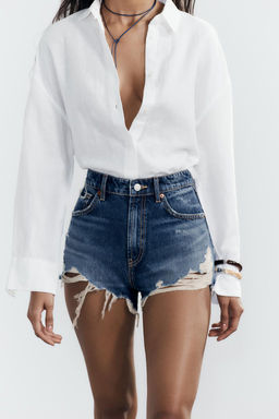 HIGH-WAIST CURVED DENIM SHORTS - Zara фото 10