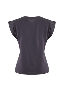 Antrasit %100 Pamuk Vatka Gorunumlu Basic Bisiklet Yaka Orme T-Shirt TWOSS20TS0021