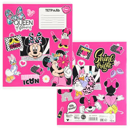 Цена за 18 шт. Тетрадь в клетку 12 листов, 5 видов МИКС, обложка мелованный картон, «Минни Маус»