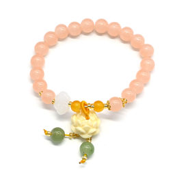 Браслет с подвеской Лотос шарик 8мм цв.персиковый, 17см