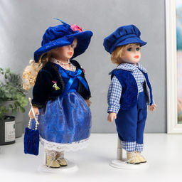 Набор кукол коллекционных «Лена и Сергей в ярко-синих нарядах», 2 шт., 30 см