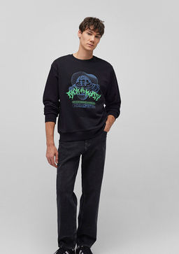 Rick and Morty Bask?l? Siyah Sweatshirt