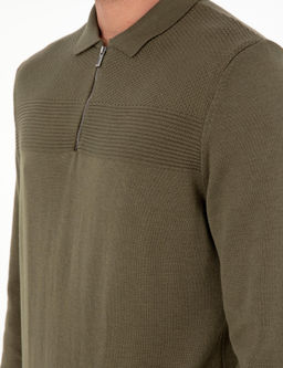 Koyu Haki Slim Fit Fermuarl_ Polo Yaka Triko Kazak - Pierre cardin фото 7