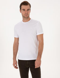 Beyaz Slim Fit %100 Pamuk Bisiklet Yaka Basic T-shirt