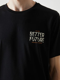 Bisiklet Yaka K?sa Kollu Bask?l? Penye Erkek Ti??rt