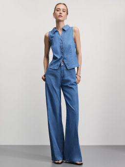 Джинсовая рубашка без рукавов / Zarina фото 2