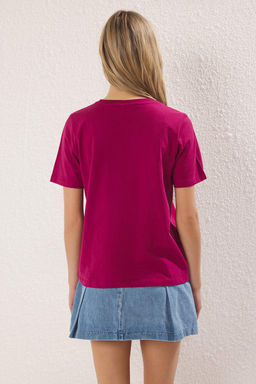 TRENDYOLMILLA Ekru %100 Pamuk Premium Basic Bisiklet Yaka Orme T-Shirt TWOSS23TS00042  фото 18