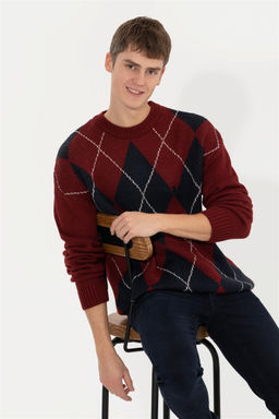 U. S. Polo Assn Мужской трикотажный свитер вишневого цвета с круглым вырезом - U.s. polo assn фото 7