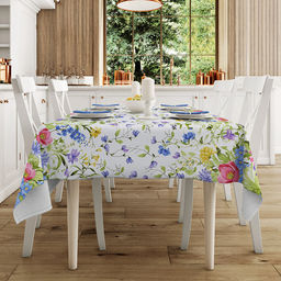 Скатерть 150х145см "Летний сад", длина стола до 110см, на 4 персоны, рогожка (хлопок 100%) 171г/м2, упаковка классическая, пакет ПВХ 28х41см, "Домашняя мода" (Россия)