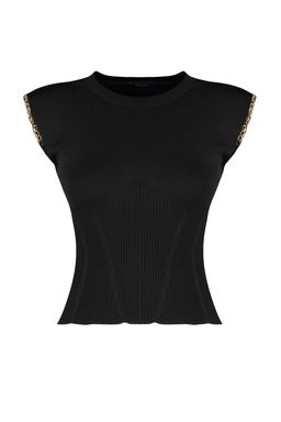 Siyah Metal Zincir Detayl? Ince Bluz TWOSS23BZ00621