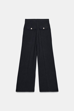 WIDE-LEG PINSTRIPE TROUSERS WITH DARTS - Zara фото 17