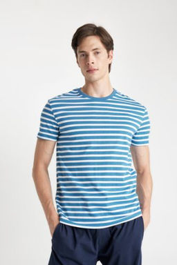 Regular Fit Bisiklet Yaka K?sa Kollu Cizgili Pijama Ustu