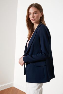 TRENDYOLMILLA Lacivert Regular Astarl? Dokuma Blazer Ceket TWOSS20CE0126  фото 8
