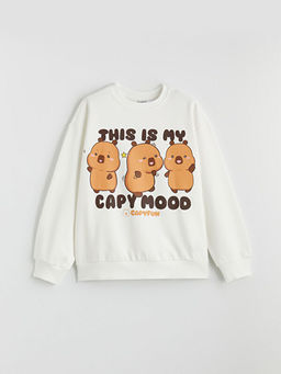 Capyfun Bask?l? Kal?n K?z ?ocuk Sweatshirt