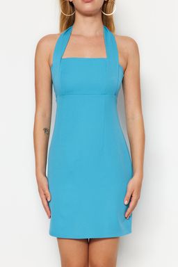 Mavi Vucuda Oturan Boyundan Baglamal? Mini Dokuma Elbise TWOSS23EL01724