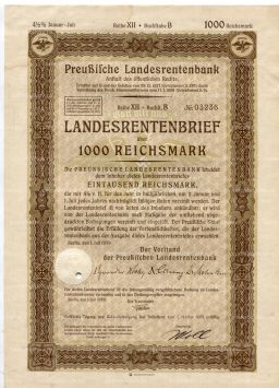 Облигация 4,5% 1000 рейхсмарок 1939 года Германия