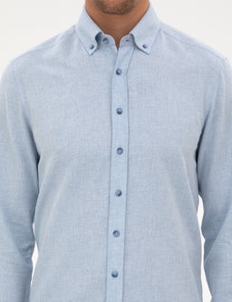 A__k Mavi Flanel Dokulu Slim Fit Uzun Kollu G_mlek