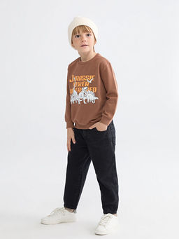 Bisiklet Yaka Bask?l? Erkek ?ocuk Sweatshirt