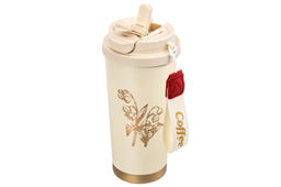 Термокружка 500 мл 9*9*19,5 см, двойная, золотисто - бежевая