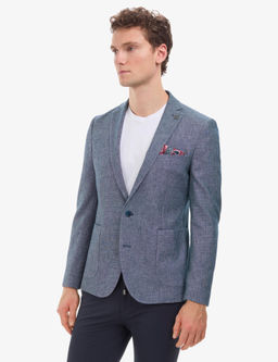 Lacivert Ex. Slim Fit Keten Pamuk Kar___ml_ Ceket