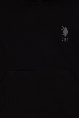 Erkek _ocuk Siyah Basic Kap__onlu Sweatshirt