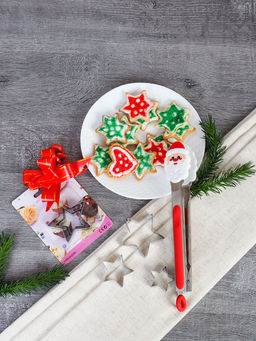 Подарочный набор Щипцы металл силикон 26 см + формочки для печенья/ QT- 907 /уп/ Новогодний