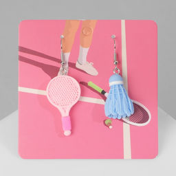 Серьги ассорти Радость ракетка и волан, цвет сине-розовый в серебре