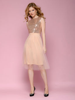 Платье пудрового цвета длины миди без рукавов - 1001dress фото 2