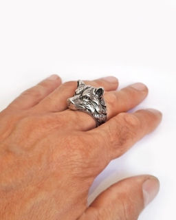Мужское кольцо из стали Волк