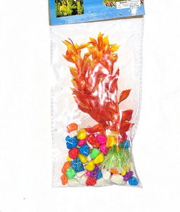 Водоросли c камнями 12 см Листья оранжевые / KW-2760 /уп 24/480/705005