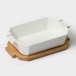Форма для запекания BellaTenero, 1 л, 25.614.96.2 см, с бамбуковой крышкой, керамика, белая  фото 5