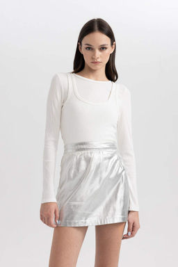 Крутая приталенная футболка в рубчик с длинными рукавами - Defacto фото 3