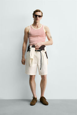CAMISETA TANK JACQUARD RAYAS X AARON LEVINE / Crudo / Rojo