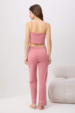 Pembe Dantel Braletli Biyeli Pantolon Viskon Suprem Orme Pijama Tak?m? THMSS26PT00238