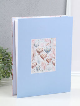 Фотоальбом на 200 фото 13х18 см "Сердца и листья" серо-розовый, в коробке 5,5х23,5х29,5 см   1096272
