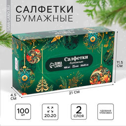 Салфетки бумажные в коробке Новый год! Зимняя сказка, 100 шт, двухслойные