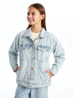 Basic Uzun Kollu K?z ?ocuk Jean Ceket