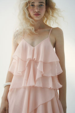 Vestido de gasa con falda escalonada - H&m фото 4